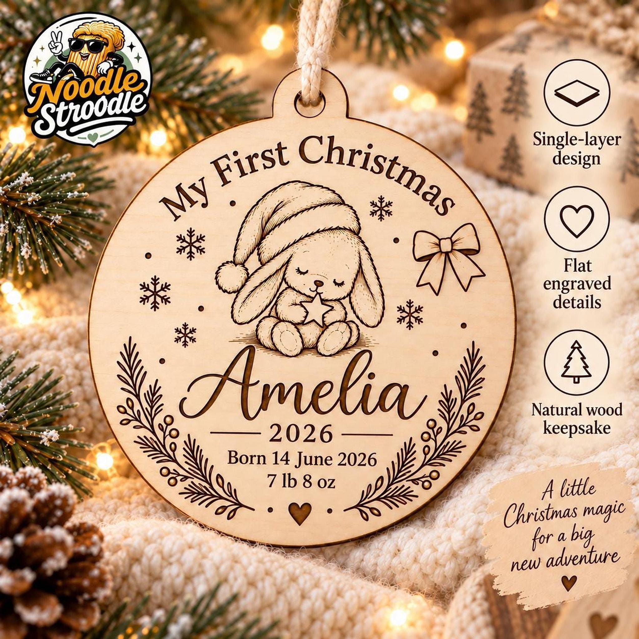 Baby First Christmas Wooden Bauble, Personalised Birth Details Keepsake - Image 7