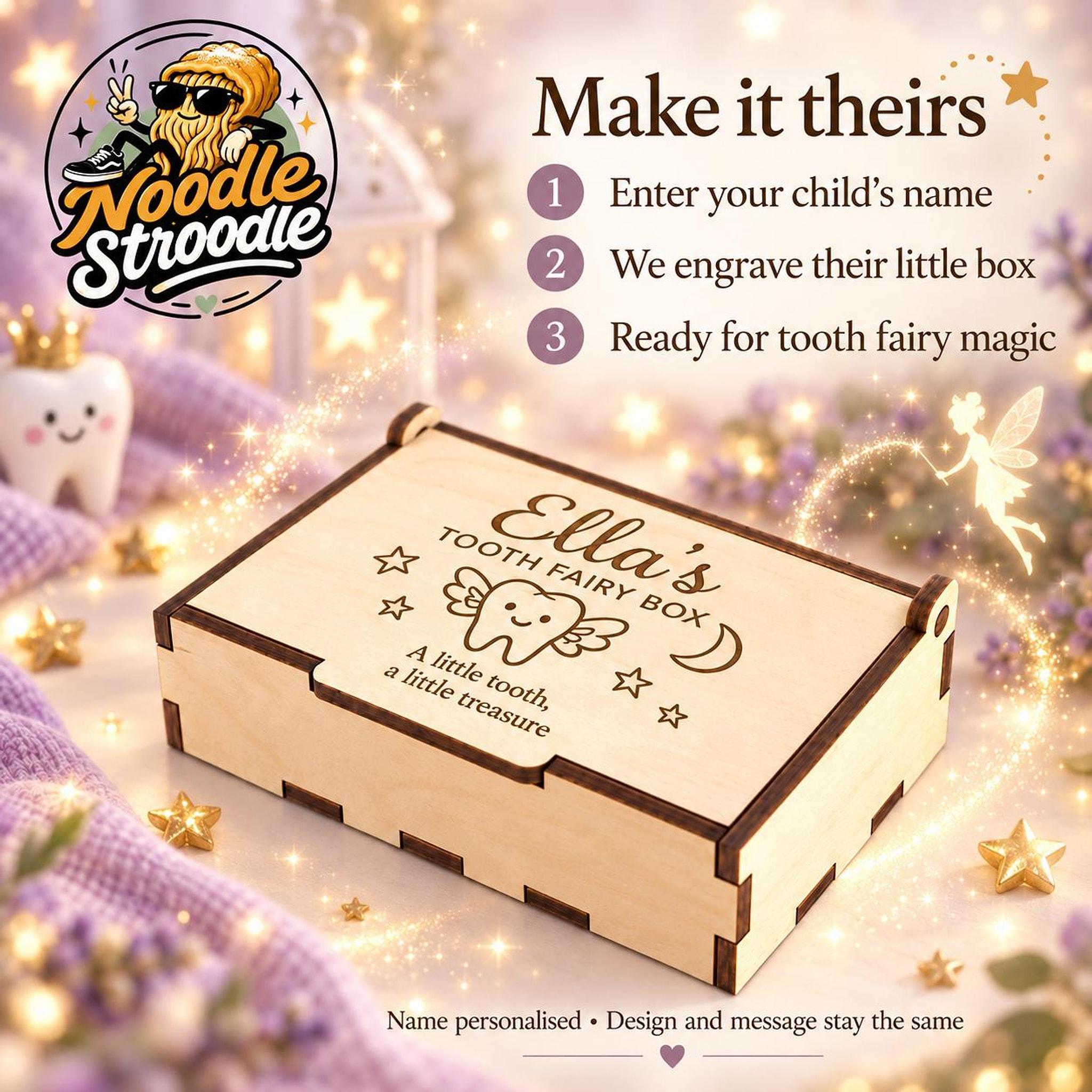 Tooth Fairy Box, Personalised Wooden Keepsake with Engraved Name, 8 cm - Image 2