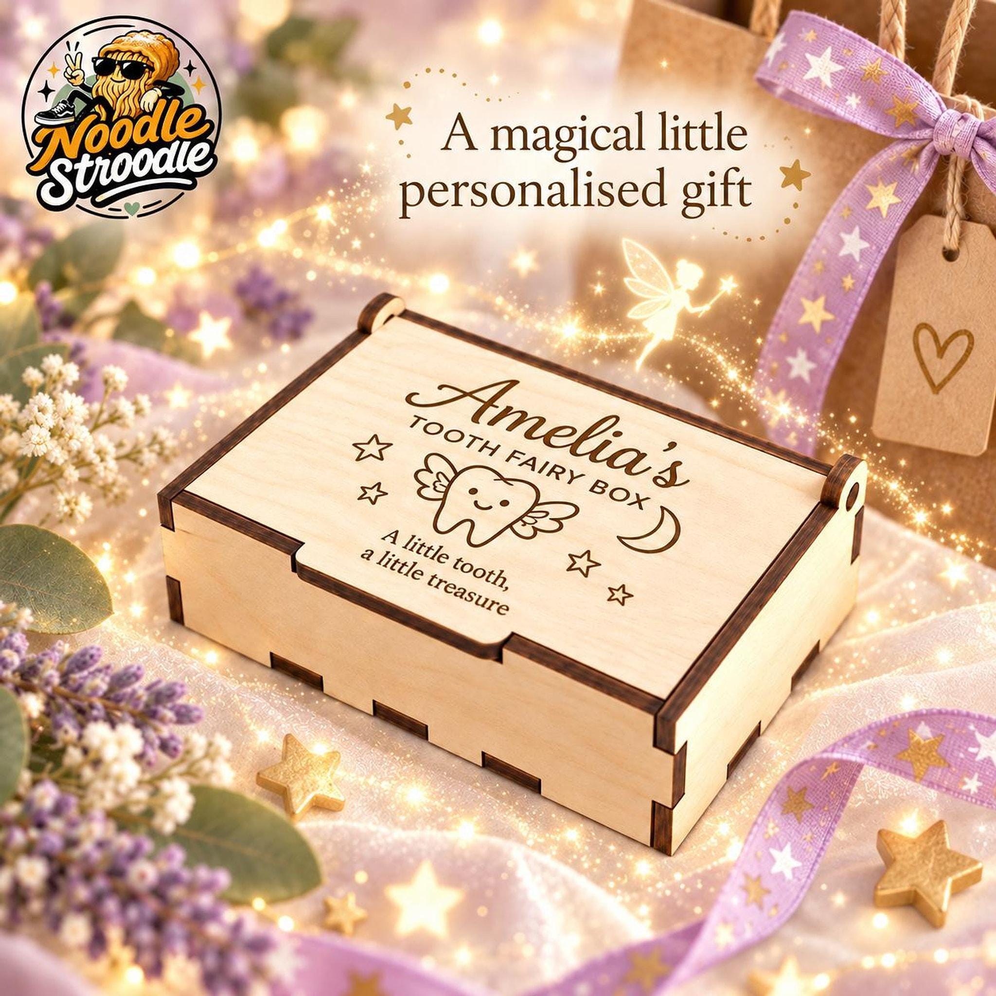 Tooth Fairy Box, Personalised Wooden Keepsake with Engraved Name, 8 cm - Image 4
