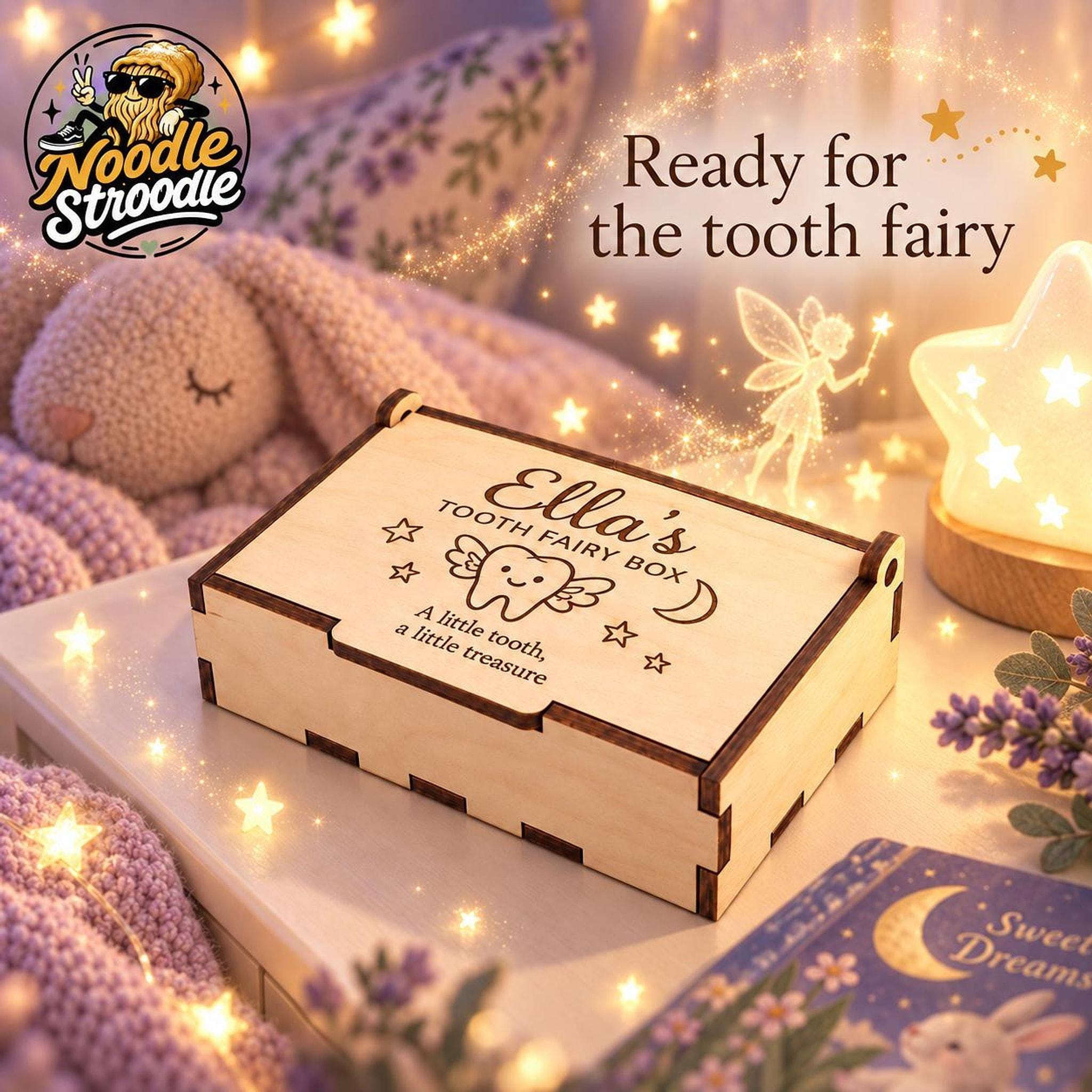 Tooth Fairy Box, Personalised Wooden Keepsake with Engraved Name, 8 cm - Image 8