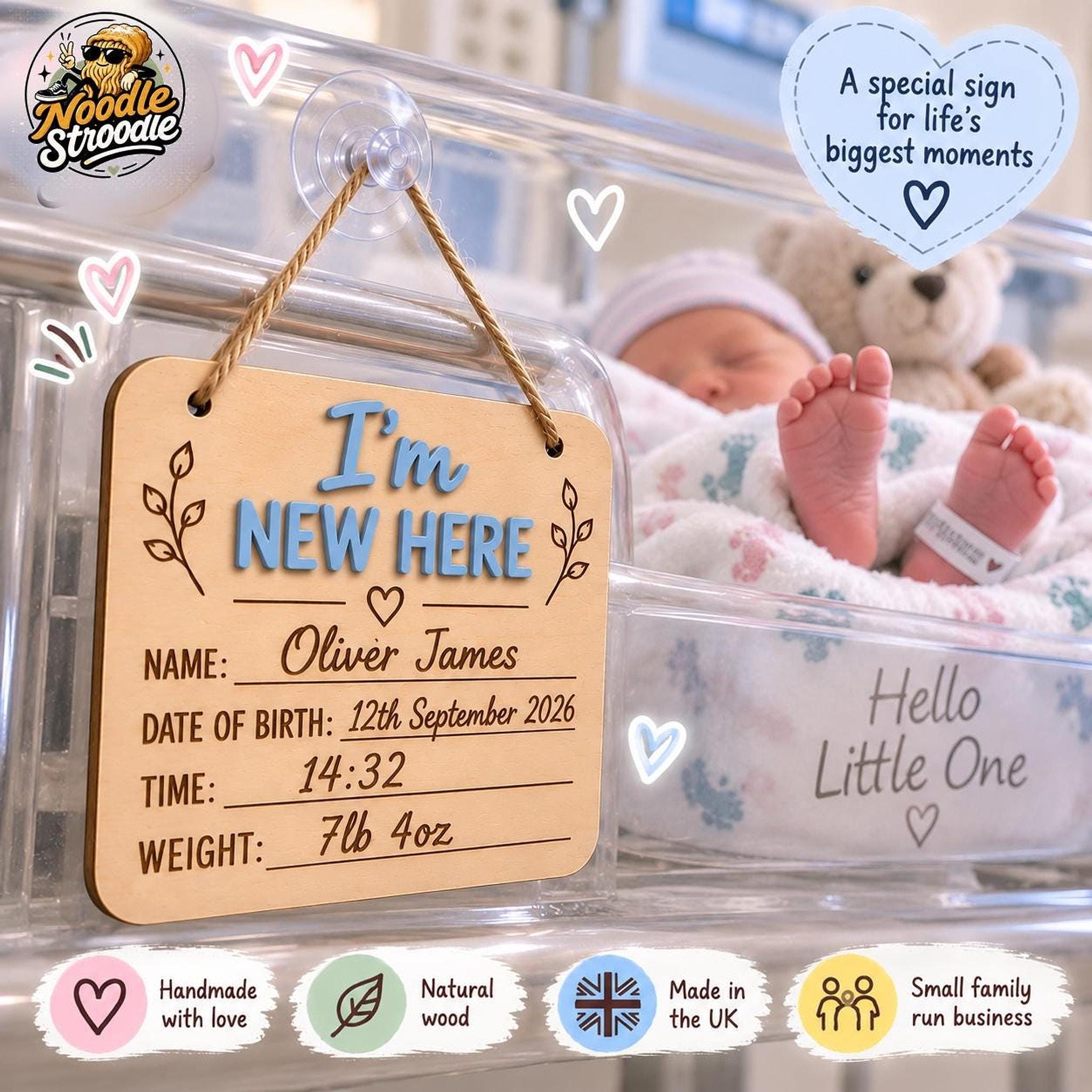 Personalised Baby Birth Announcement Sign, Handmade Wooden Keepsake Plaque - Image 4