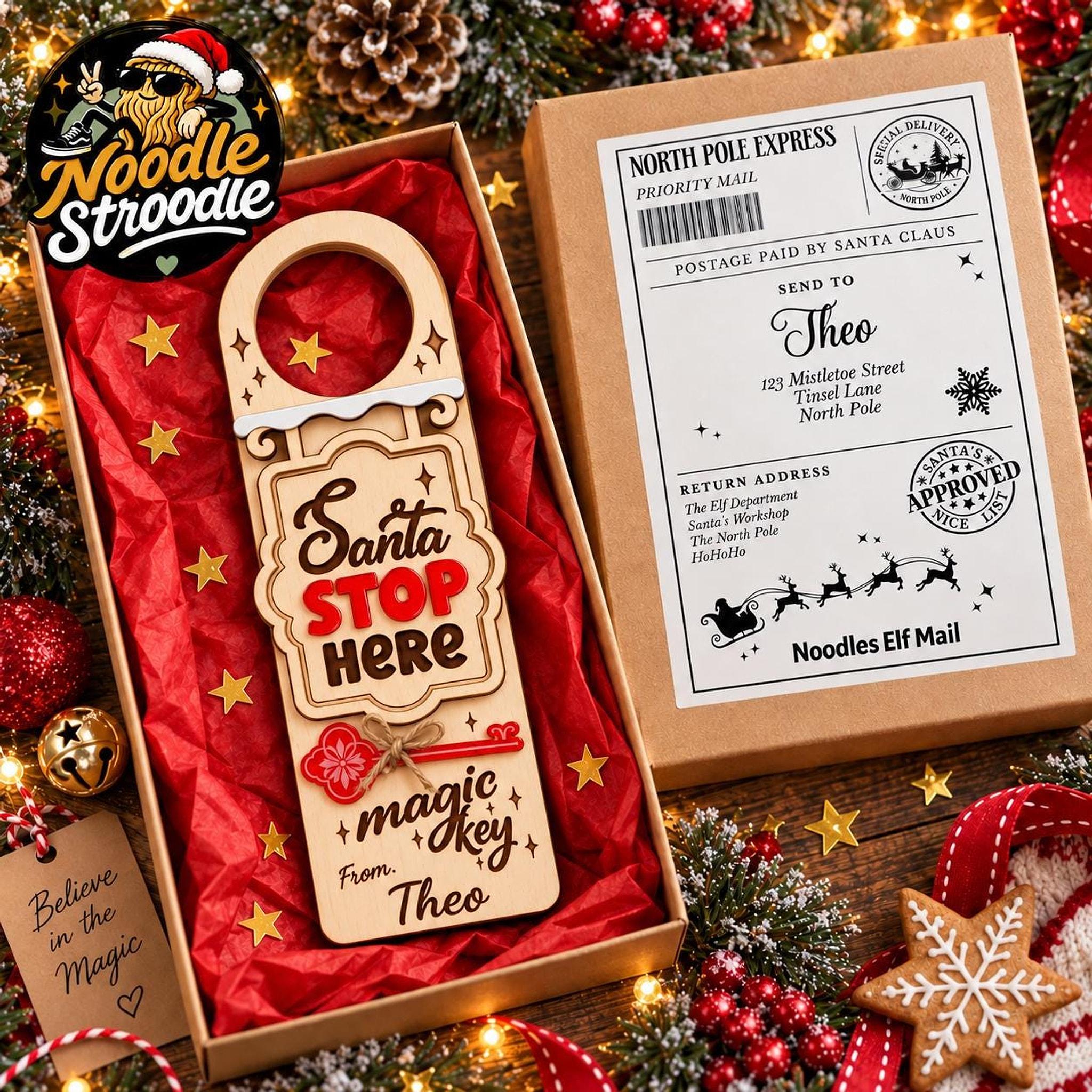 Personalised Santa Stop Here Door Hanger, Christmas Eve Magic Key Gift Set, Kids Keepsake - Image 7