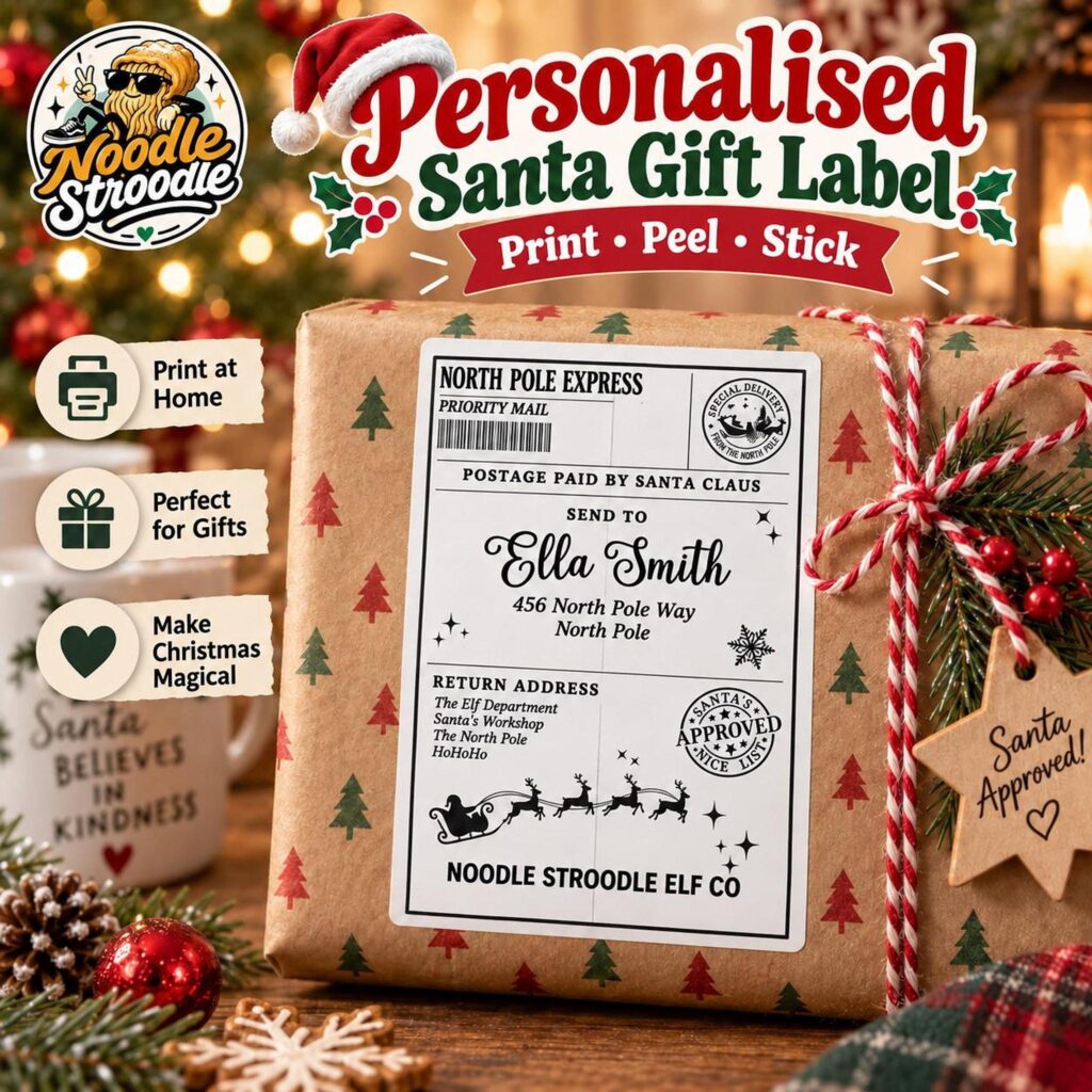 Santa Gift Labels, Personalised Name Stickers in Packs of 3, 6 or 10