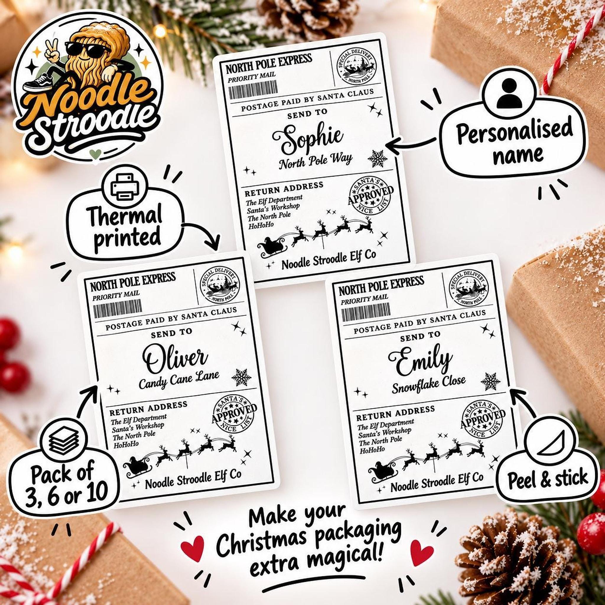 Santa Gift Labels, Personalised Name Stickers in Packs of 3, 6 or 10 - Image 5