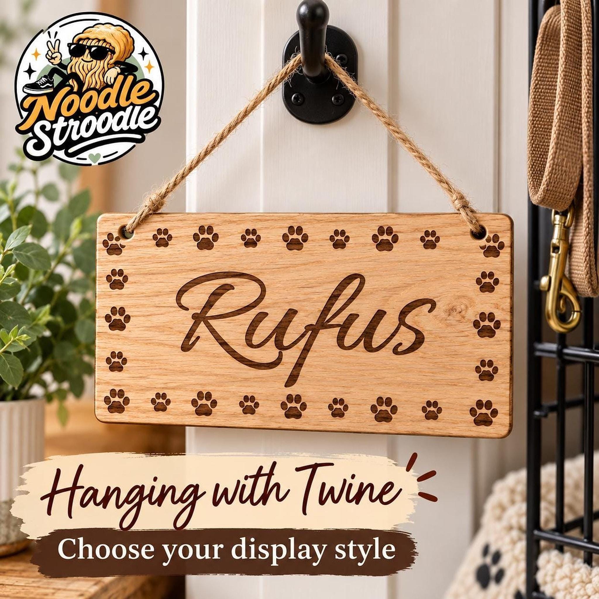 Dog Name Plaque, Laser Engraved Wooden Pet Sign with Paw Prints - Image 6