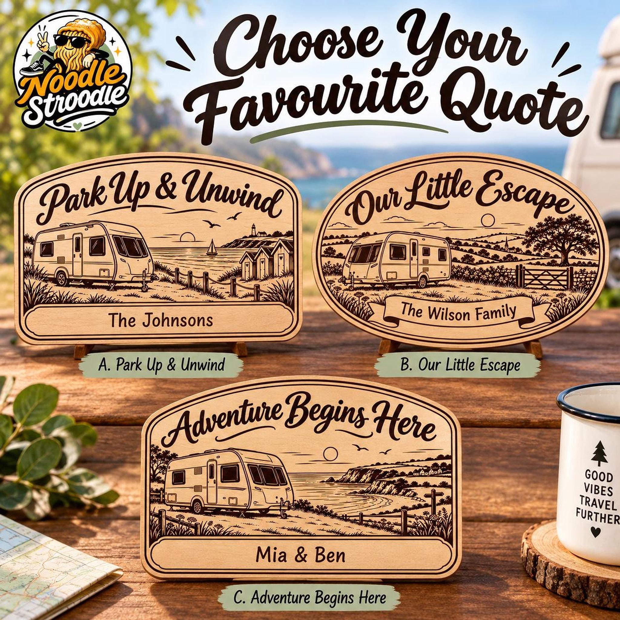 Personalised Caravan Wooden Plaque, Touring Custom Name Sign - Image 2