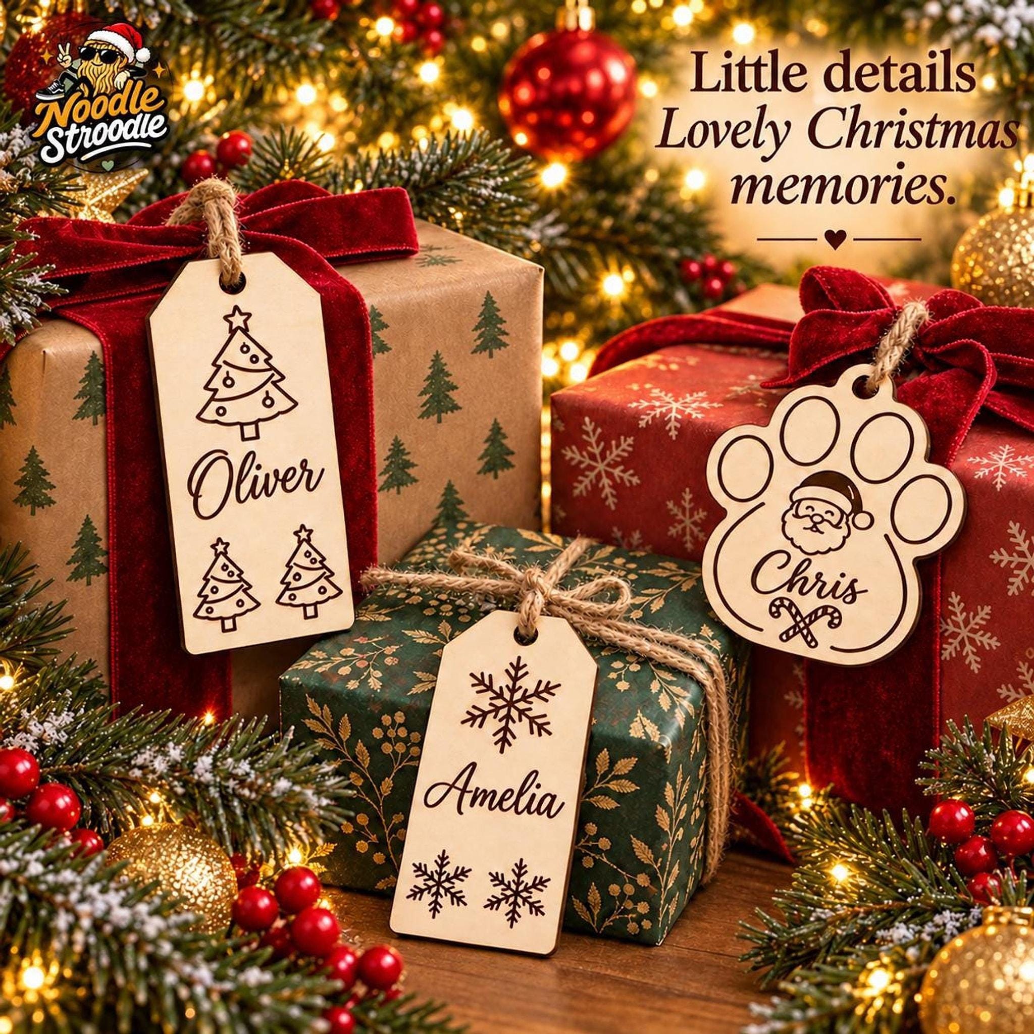 Personalised Wooden Christmas Gift Tags, Engraved Family & Pet Names (3, 6, 10 Pack) - Image 9