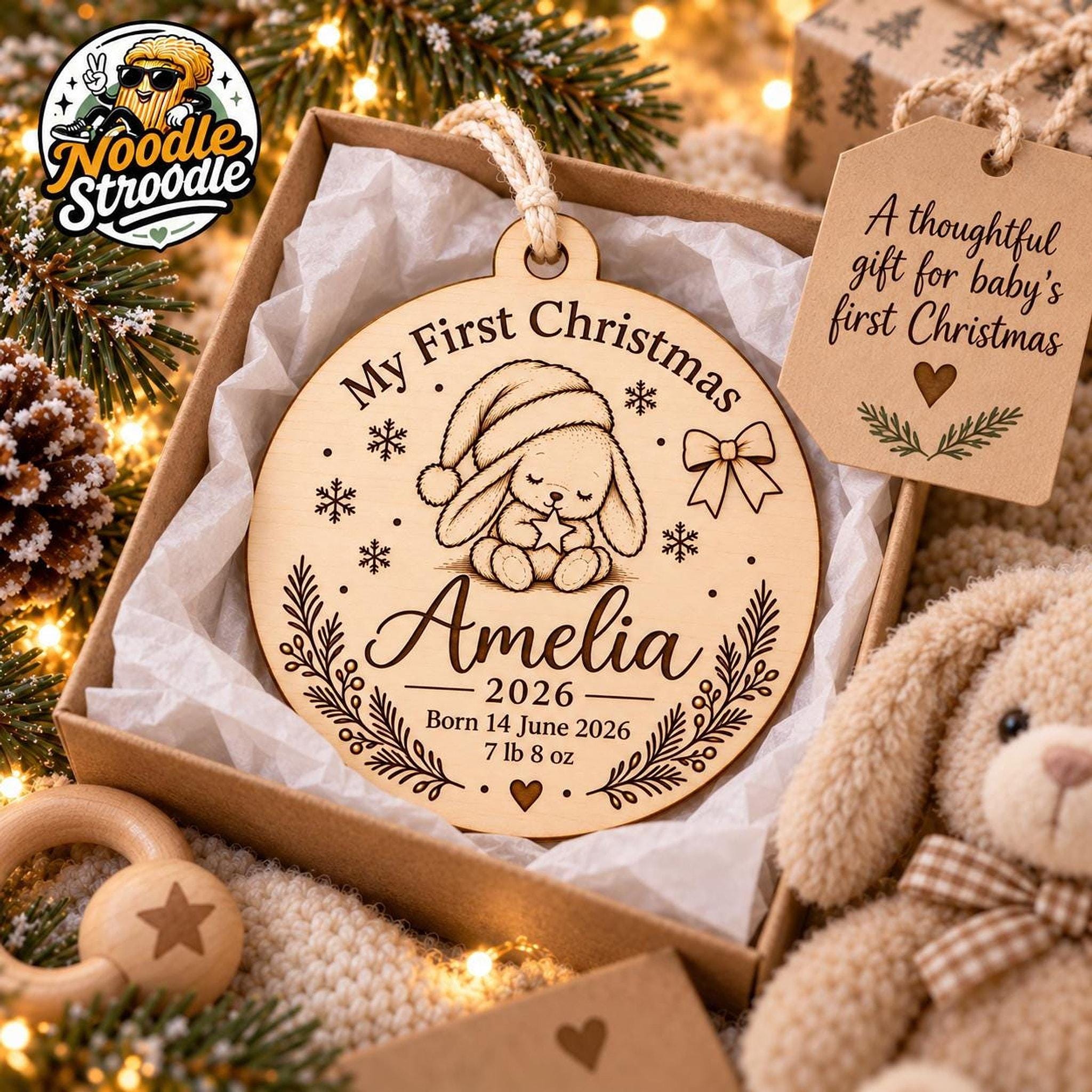 Baby First Christmas Wooden Bauble, Personalised Birth Details Keepsake - Image 8