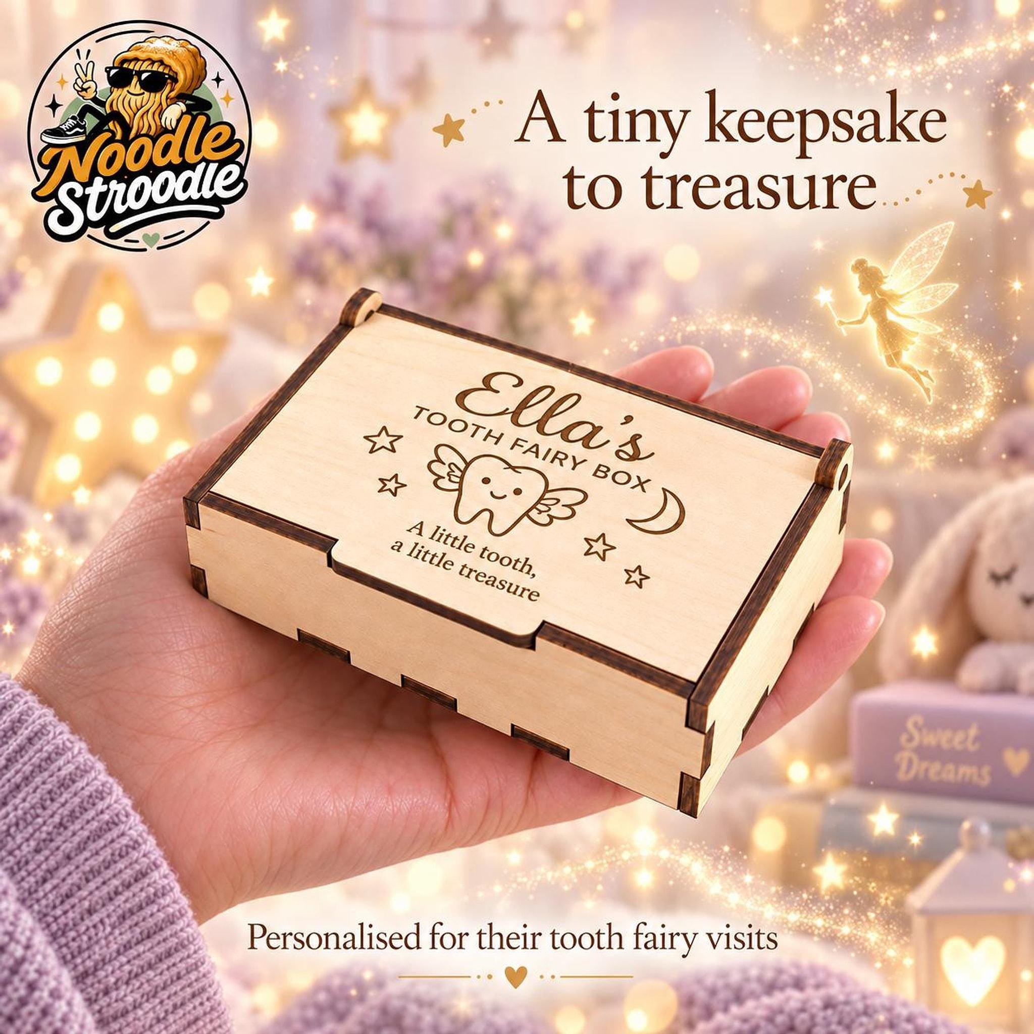 Tooth Fairy Box, Personalised Wooden Keepsake with Engraved Name, 8 cm - Image 6
