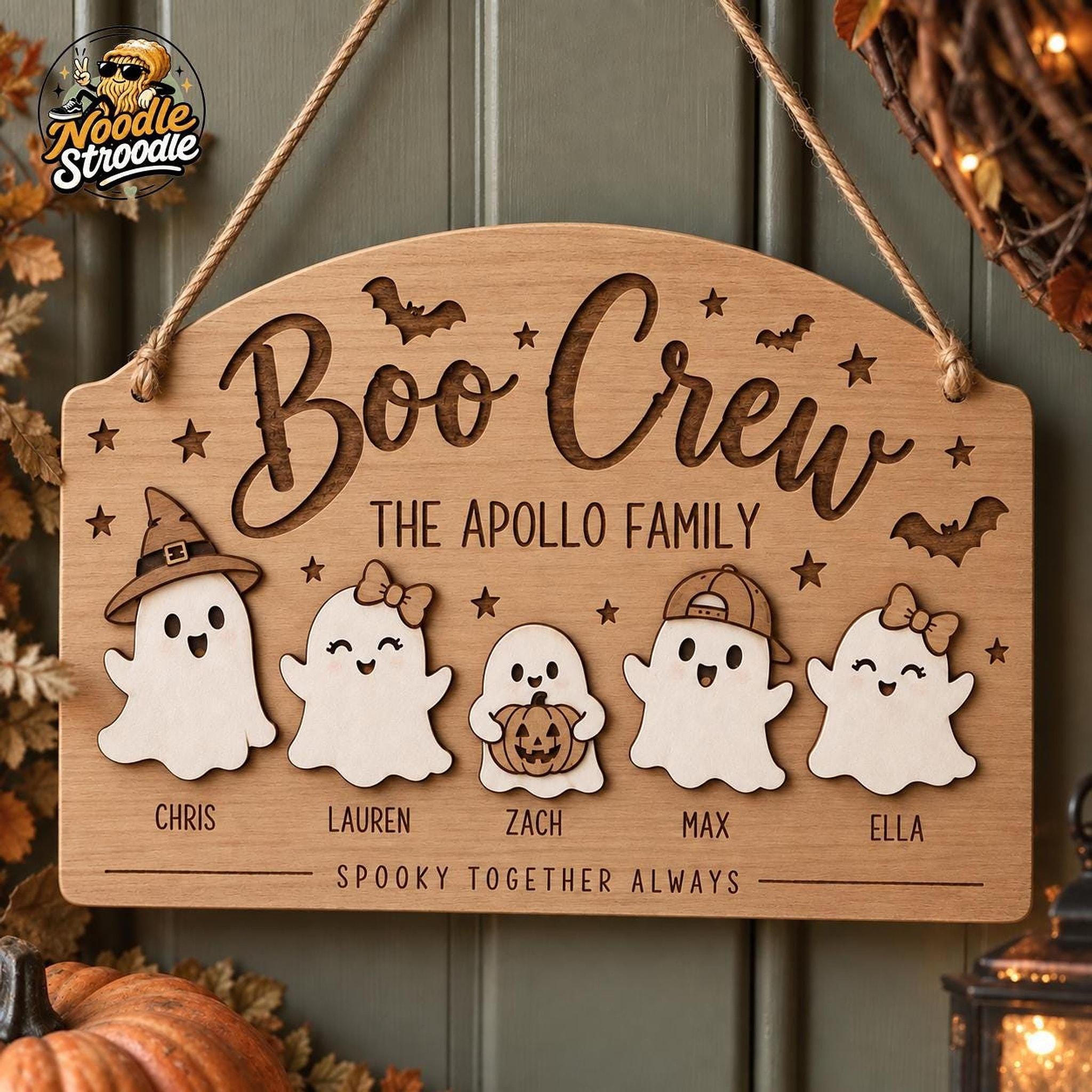 Personalised Halloween Family Sign, Wooden Boo Crew Plaque, Custom Ghost Names, Autumn Home Decor - Image 8