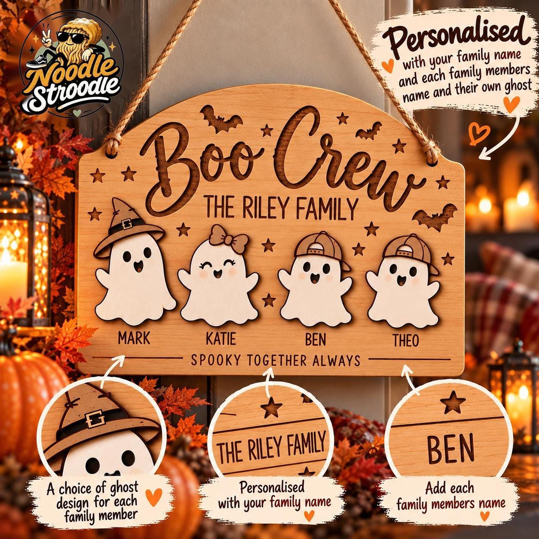 Personalised Halloween Family Sign, Wooden Boo Crew Plaque, Custom Ghost Names, Autumn Home Decor - Image 7