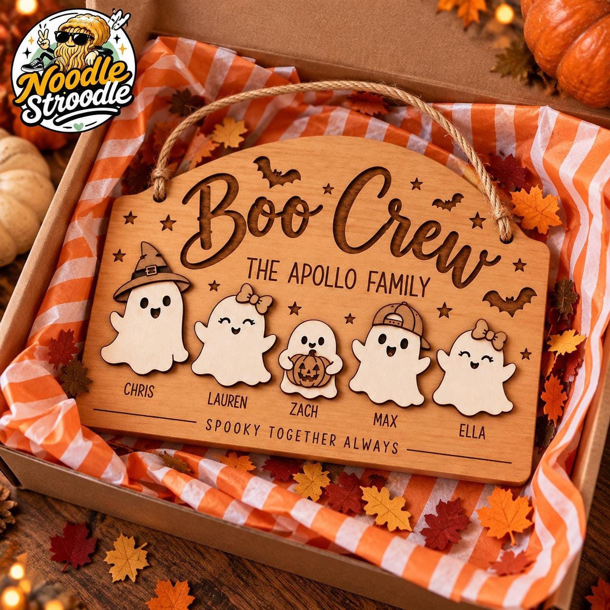 Personalised Halloween Family Sign, Wooden Boo Crew Plaque, Custom Ghost Names, Autumn Home Decor - Image 5