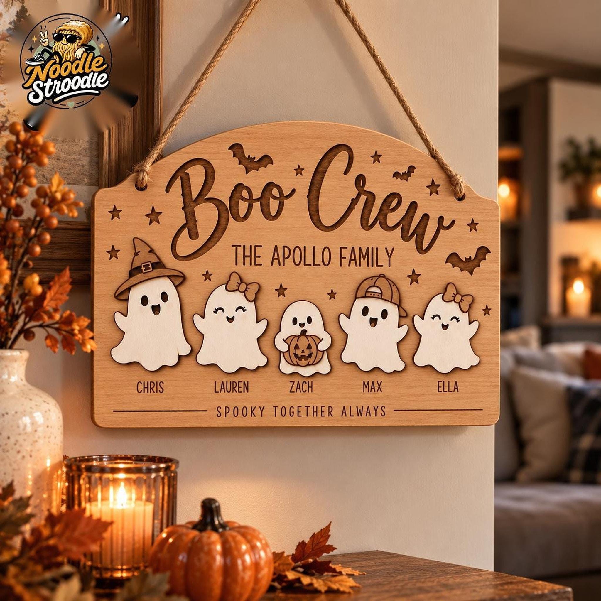 Personalised Halloween Family Sign, Wooden Boo Crew Plaque, Custom Ghost Names, Autumn Home Decor - Image 6