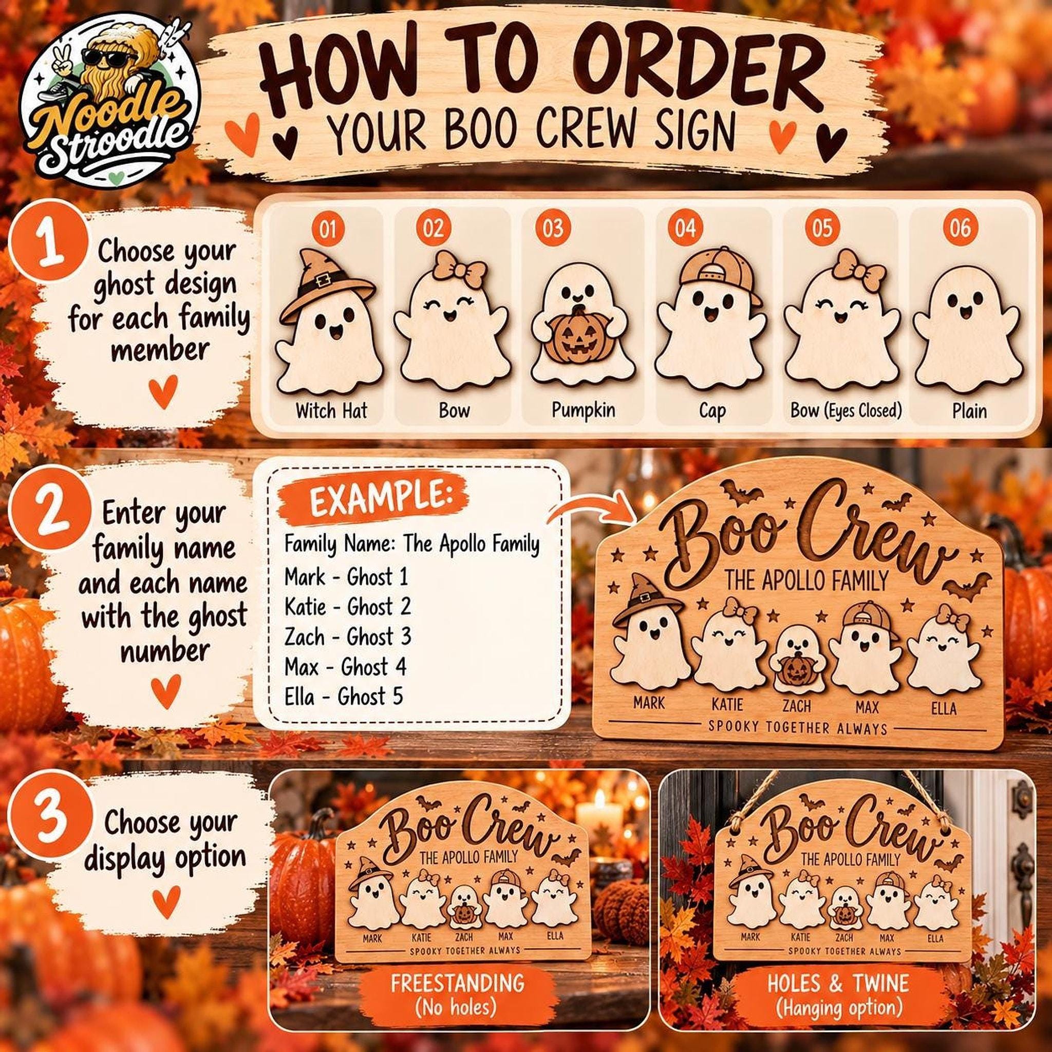 Personalised Halloween Family Sign, Wooden Boo Crew Plaque, Custom Ghost Names, Autumn Home Decor - Image 2