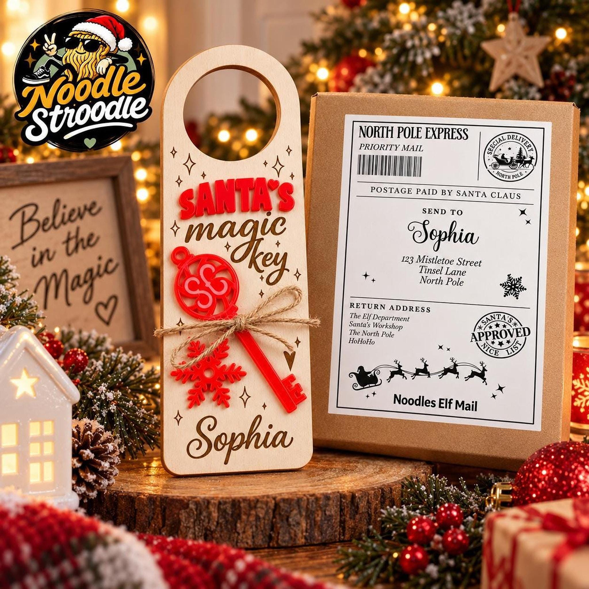 Personalised Santa’s Magic Key Door Hanger, Christmas Eve Gift Box, No Chimney Keepsake