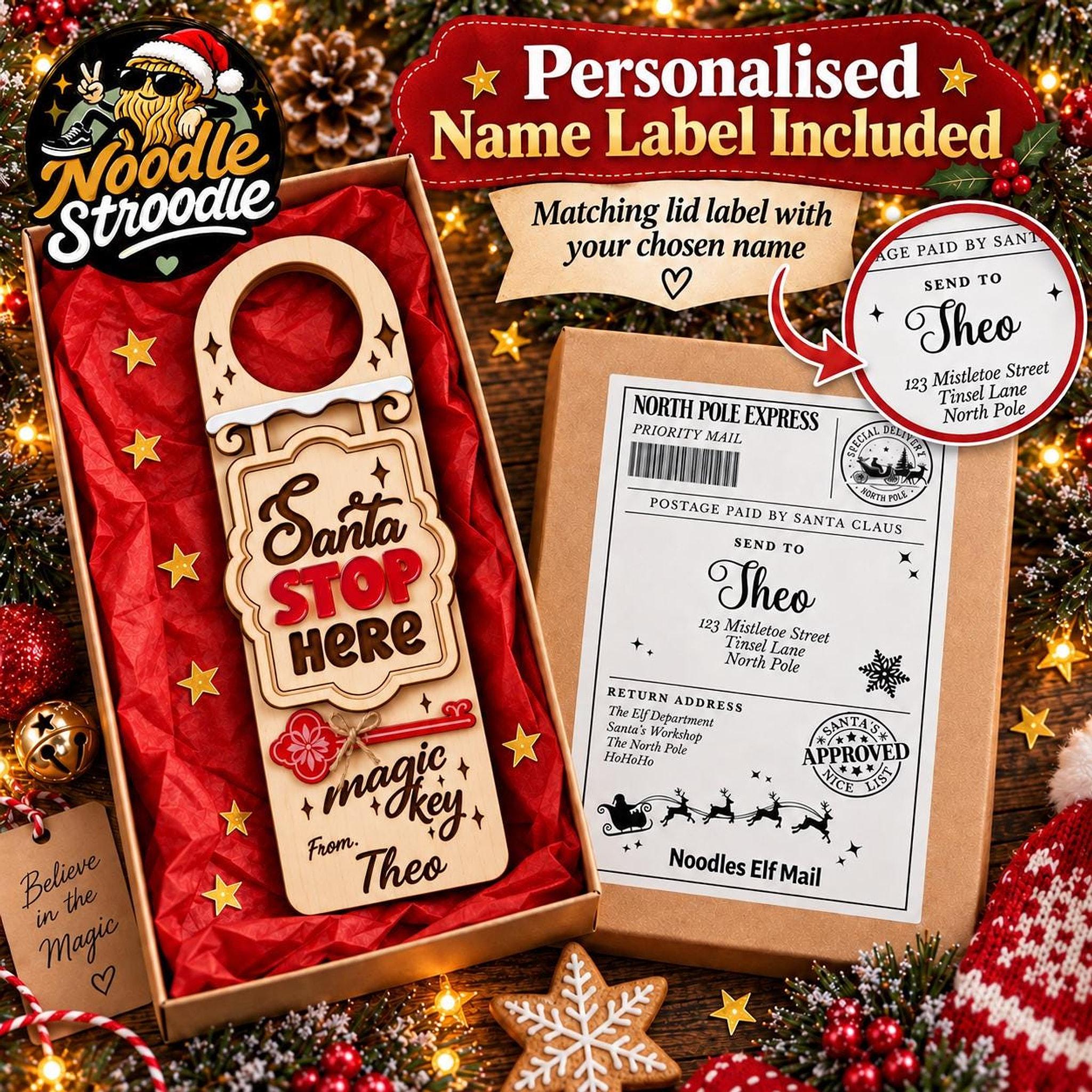 Personalised Santa Stop Here Door Hanger, Christmas Eve Magic Key Gift Set, Kids Keepsake - Image 2
