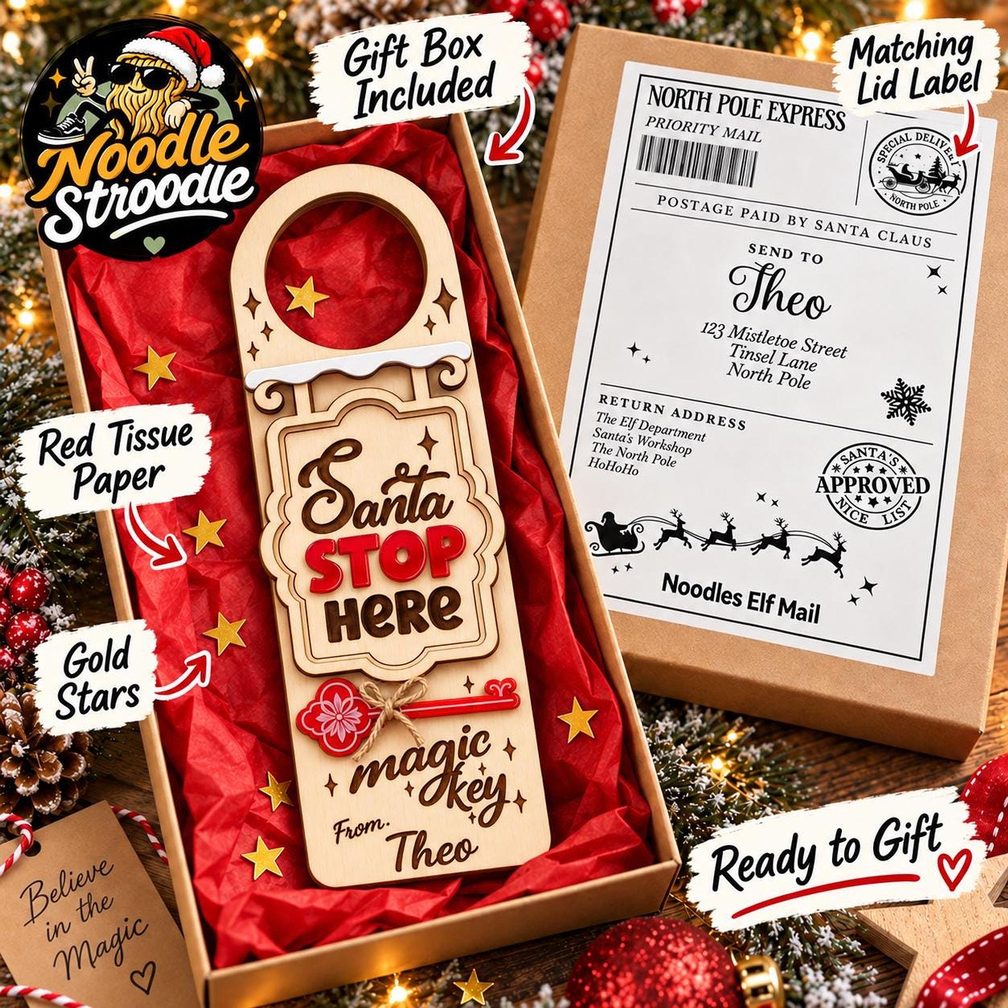 Personalised Santa Stop Here Door Hanger, Christmas Eve Magic Key Gift Set, Kids Keepsake - Image 6