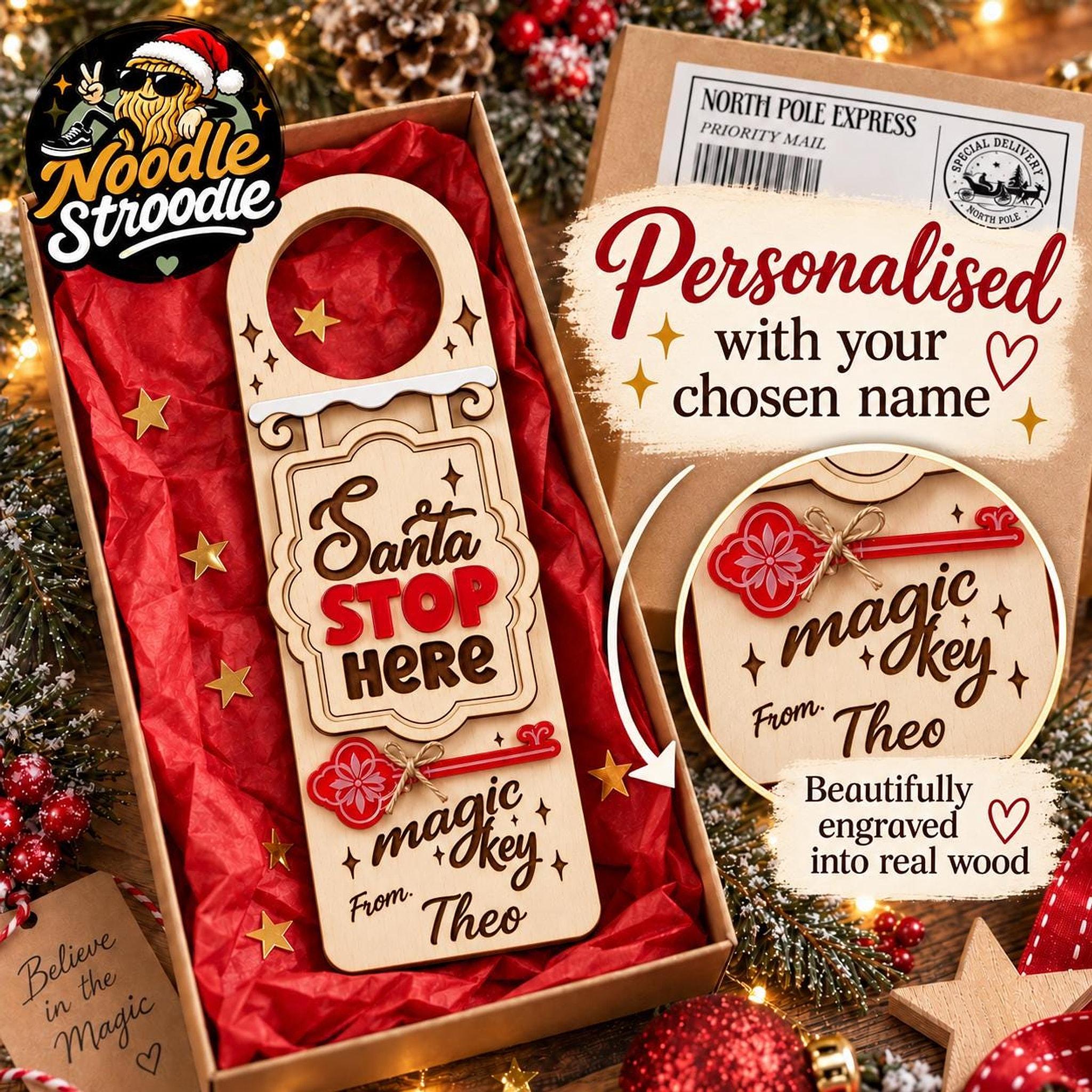 Personalised Santa Stop Here Door Hanger, Christmas Eve Magic Key Gift Set, Kids Keepsake - Image 10