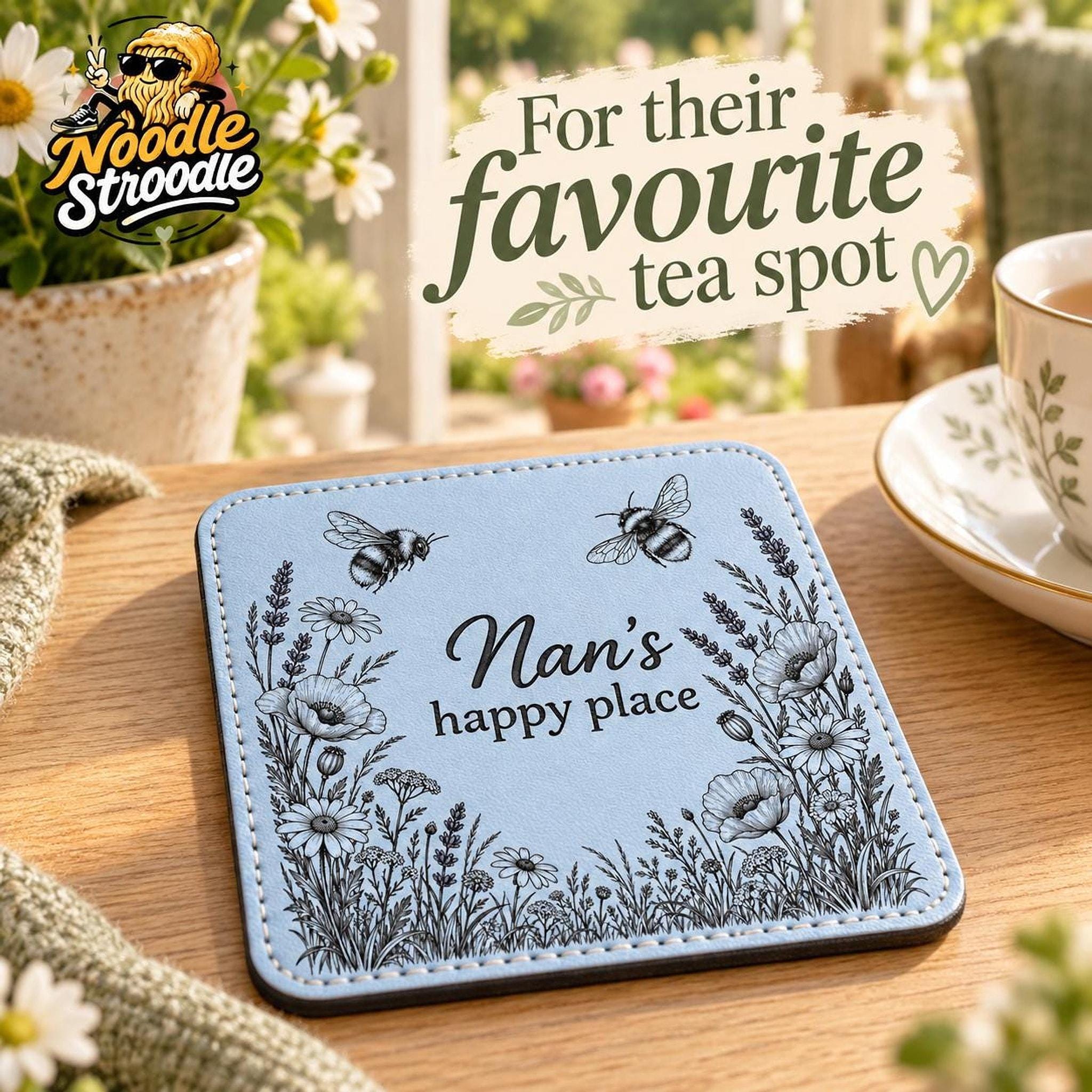 Personalised Coaster With Bee Design, Engraved Leatherette, 10 cm Square Set Options - Image 10