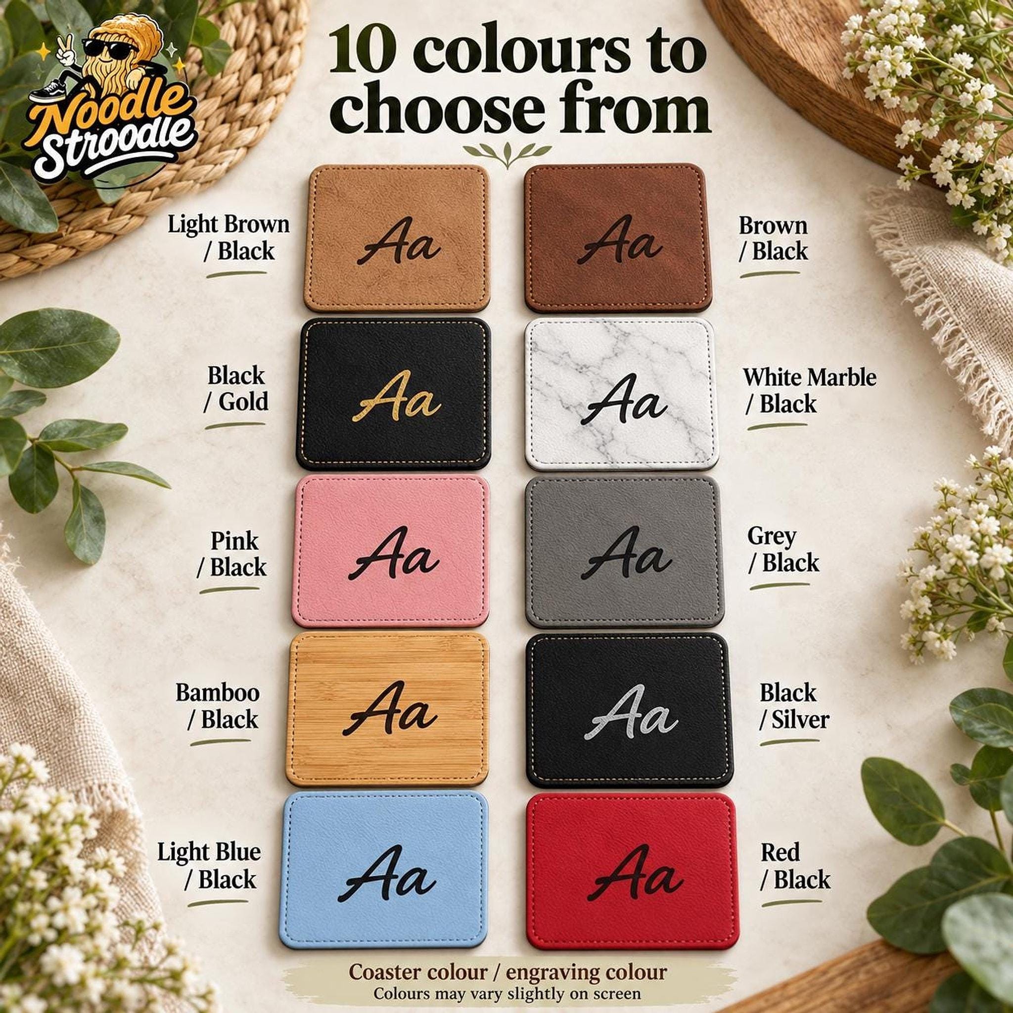 Personalised Coaster With Bee Design, Engraved Leatherette, 10 cm Square Set Options - Image 8