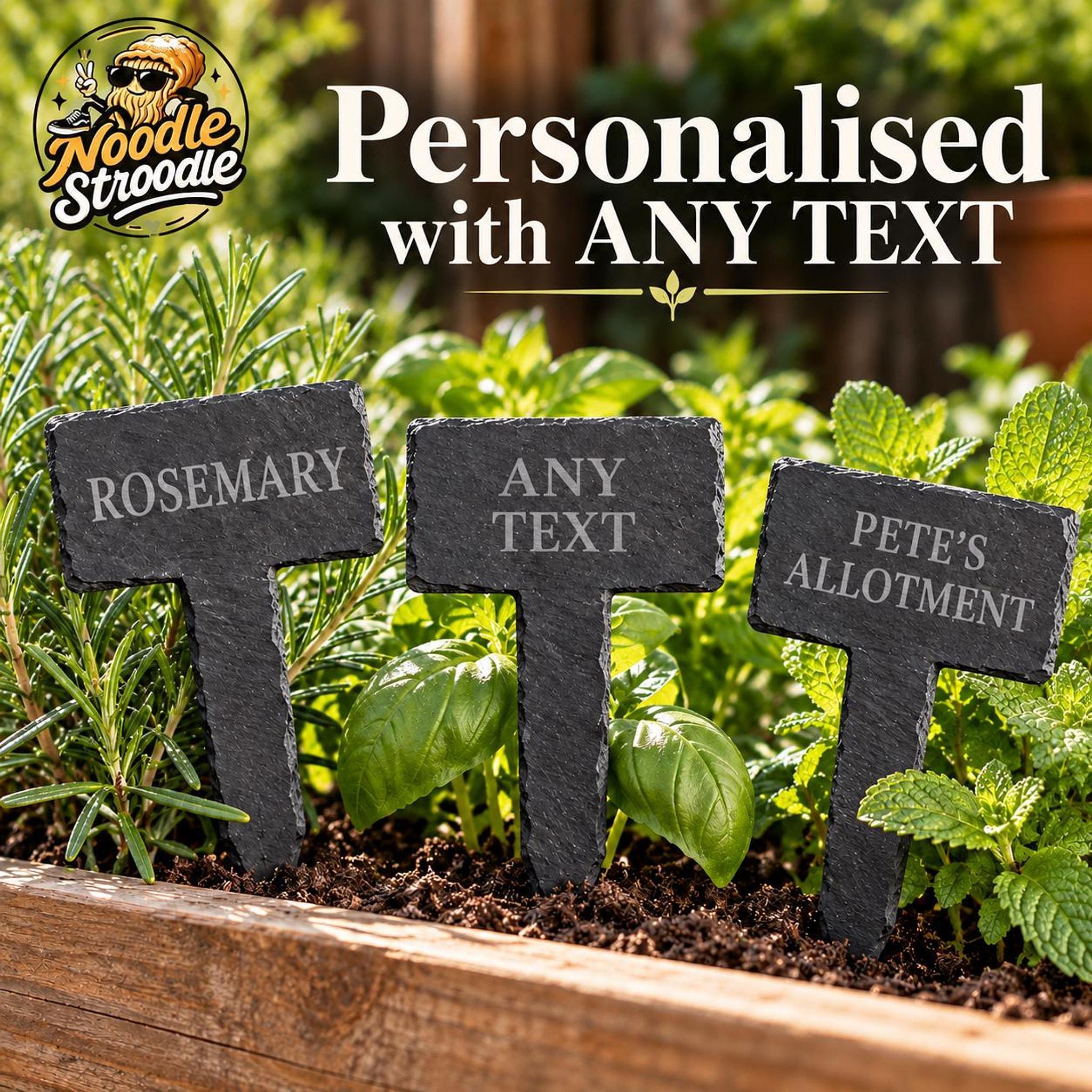 Personalised Slate Plant Markers, Custom Garden Labels, Engraved Herb Vegetable Allotment Stakes, Any Text