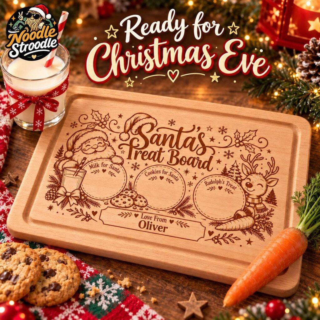 Santa Treat Board, Personalised Solid Beech Wood Christmas Eve Laser Engraved