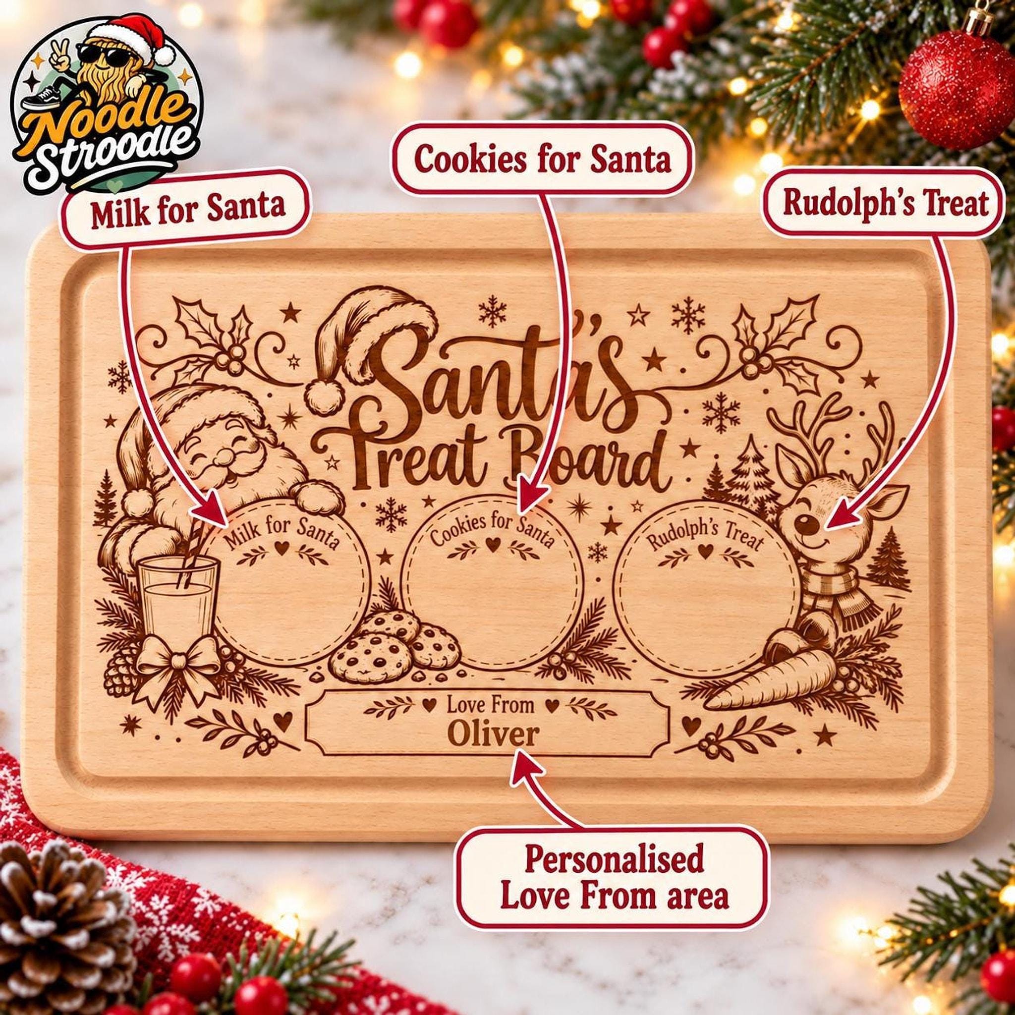 Santa Treat Board, Personalised Solid Beech Wood Christmas Eve Laser Engraved - Image 6