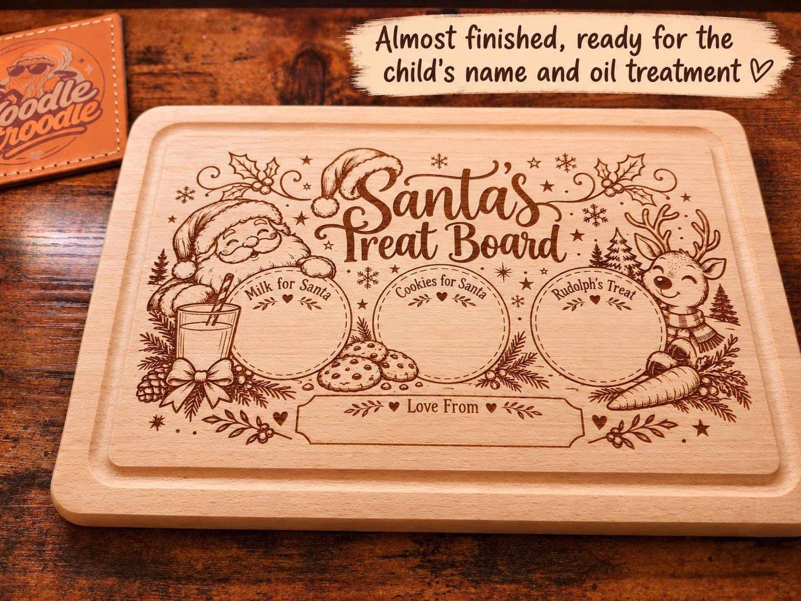 Santa Treat Board, Personalised Solid Beech Wood Christmas Eve Laser Engraved - Image 7