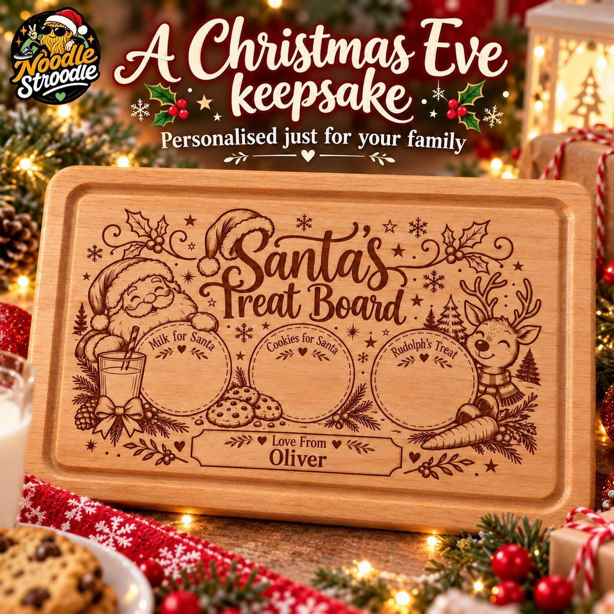 Santa Treat Board, Personalised Solid Beech Wood Christmas Eve Laser Engraved - Image 8