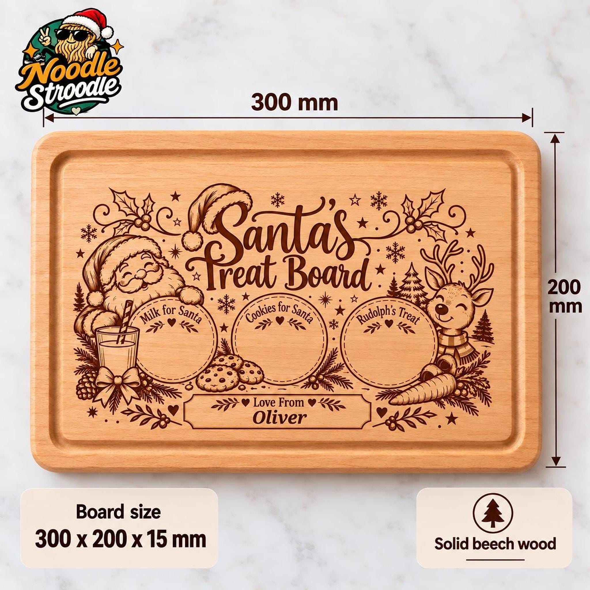 Santa Treat Board, Personalised Solid Beech Wood Christmas Eve Laser Engraved - Image 9