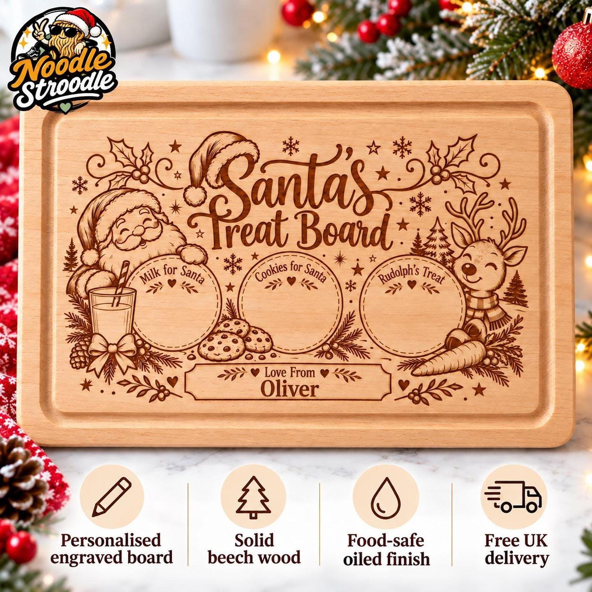Santa Treat Board, Personalised Solid Beech Wood Christmas Eve Laser Engraved - Image 10