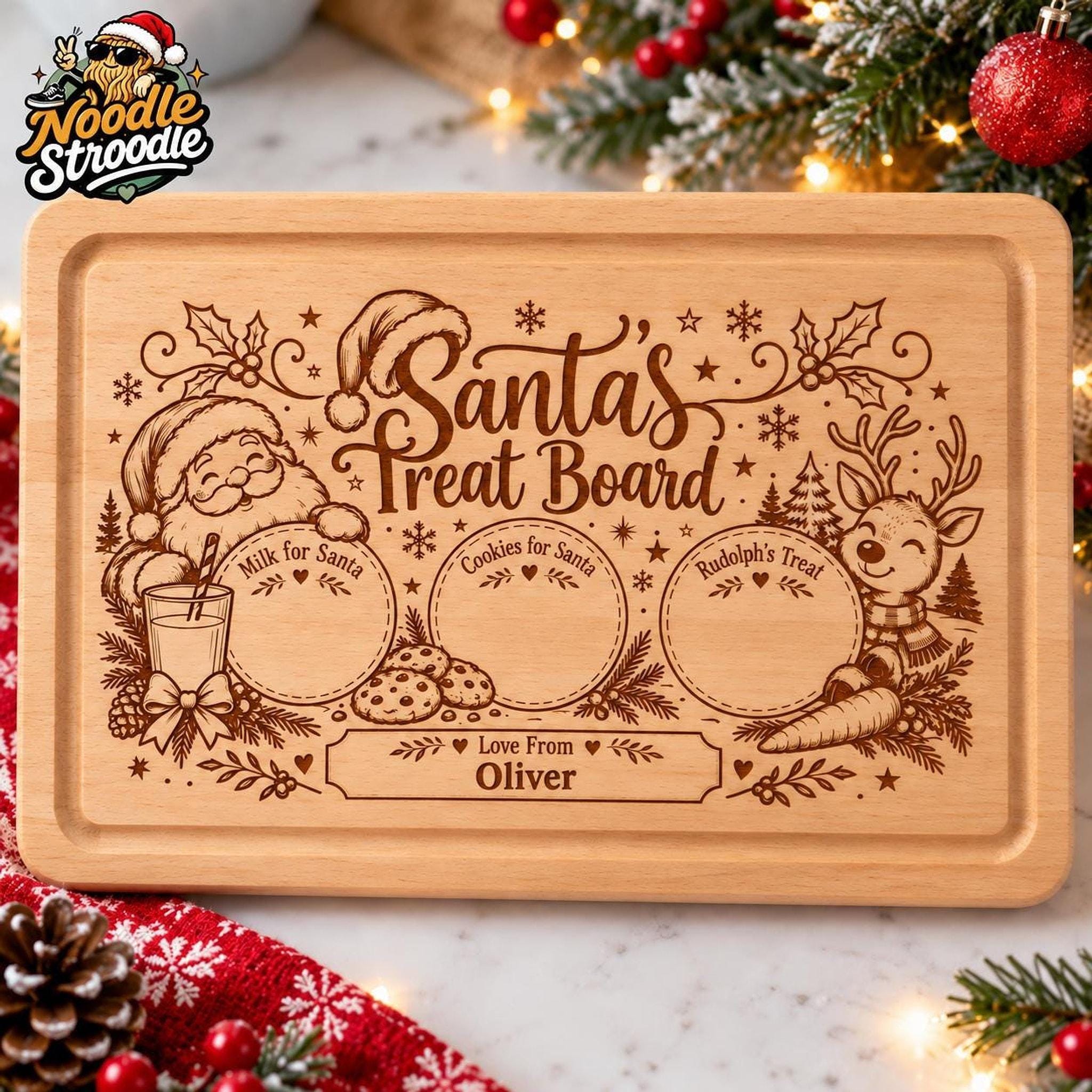Santa Treat Board, Personalised Solid Beech Wood Christmas Eve Laser Engraved - Image 11