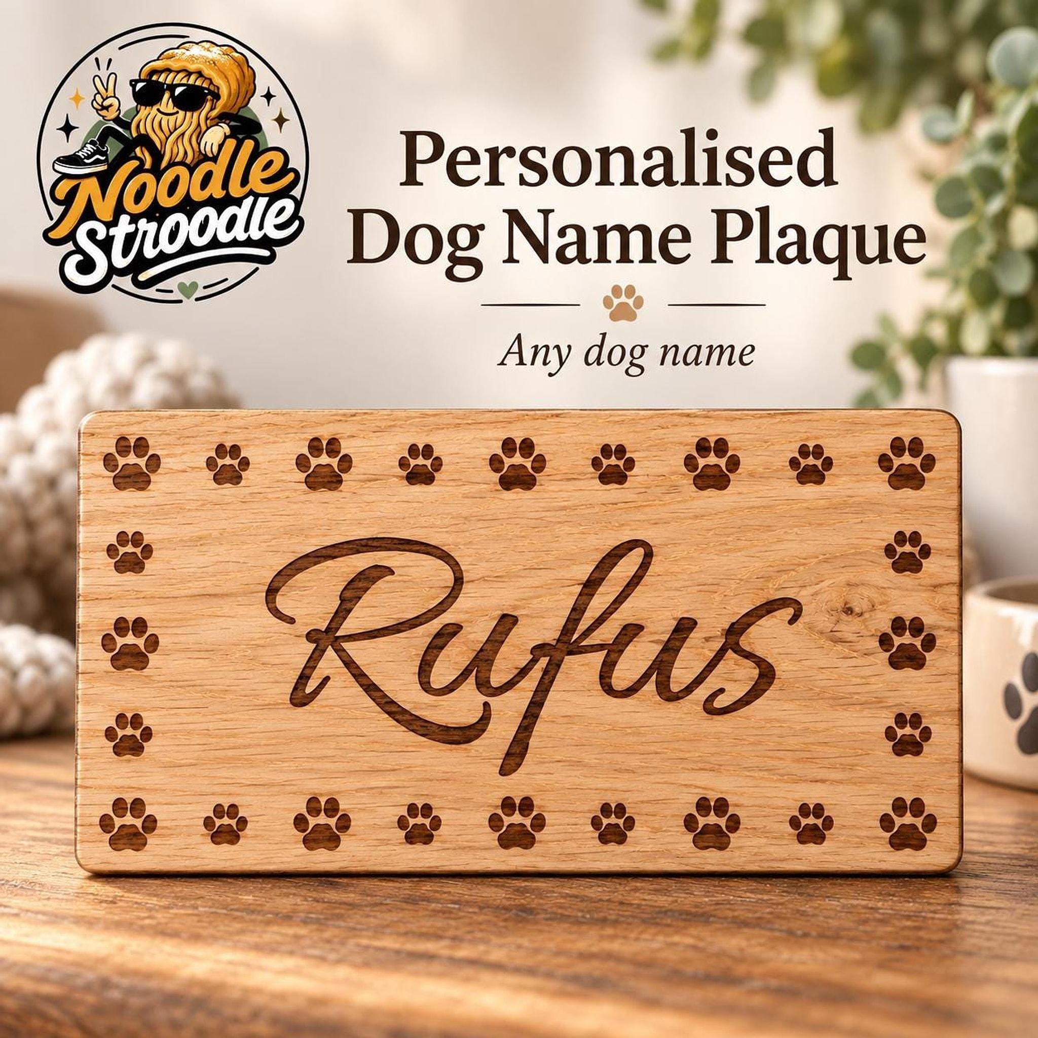 Dog Name Plaque, Laser Engraved Wooden Pet Sign with Paw Prints - Image 7