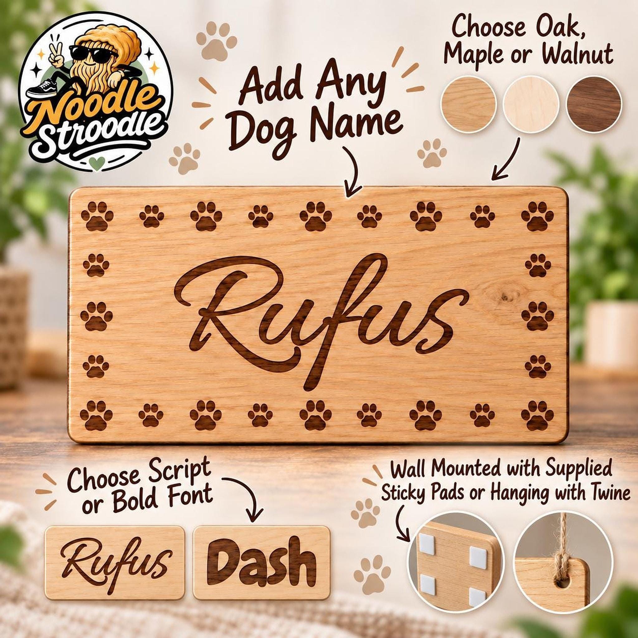 Dog Name Plaque, Laser Engraved Wooden Pet Sign with Paw Prints - Image 9