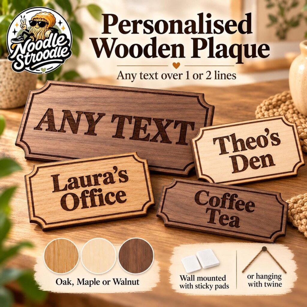 Personalised Wooden Plaque, Custom Engraved Door Sign, Office Room Kitchen Sign, Oak Maple Walnut