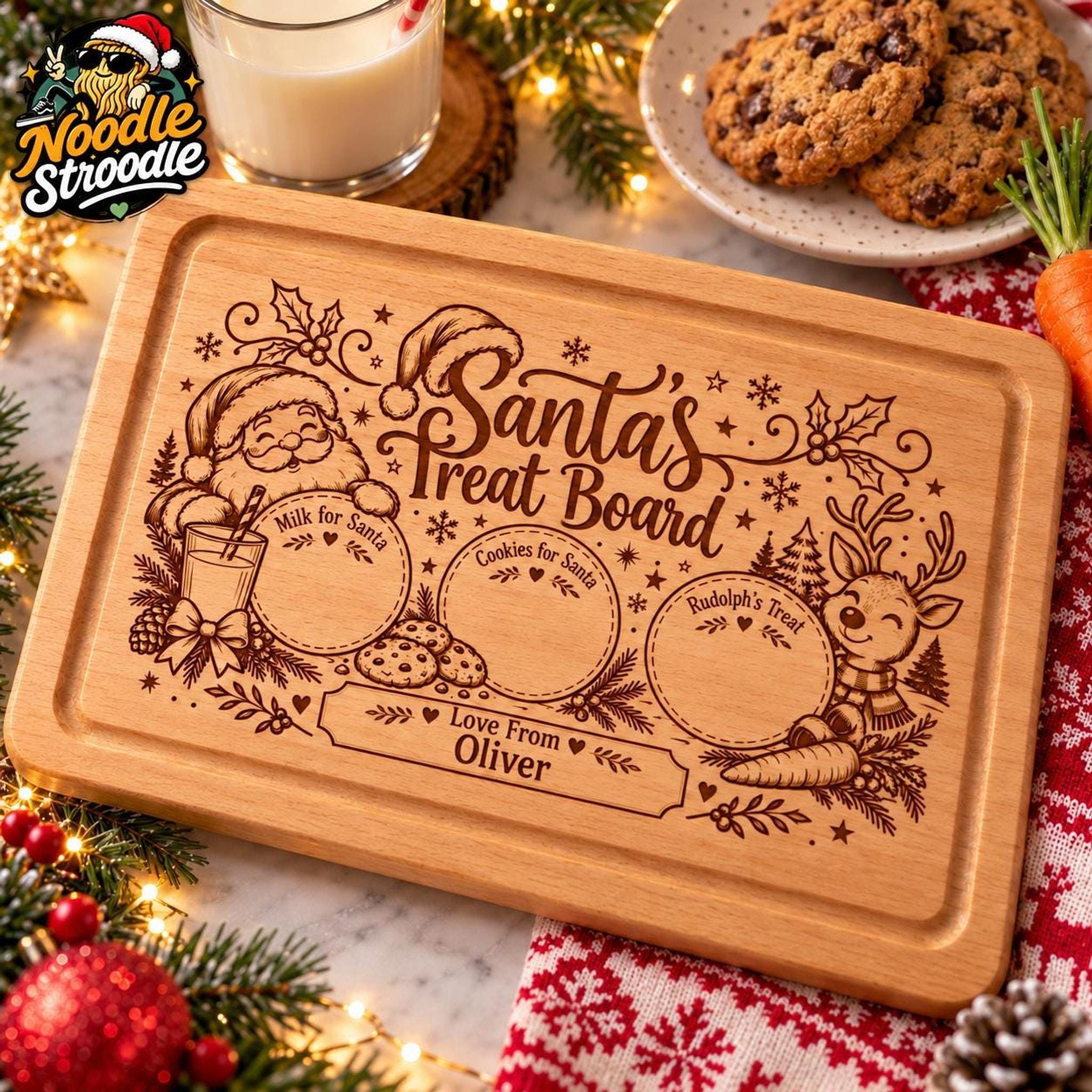 Santa Treat Board, Personalised Solid Beech Wood Christmas Eve Laser Engraved - Image 5